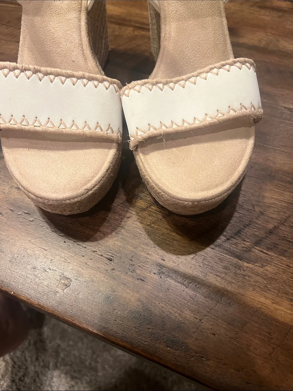 Altar'd State White and Beige Wedge Sandals Size 8.5